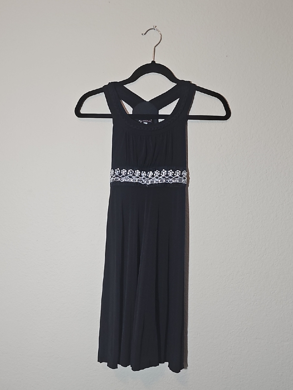 Black Sleeveless Kids Dress with Beaded Waistband